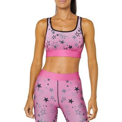 

Cor Womens Pinner Stars Scoop Neck Fitness Sports Bra Athletic BHFO 2843, Pink/black stars
