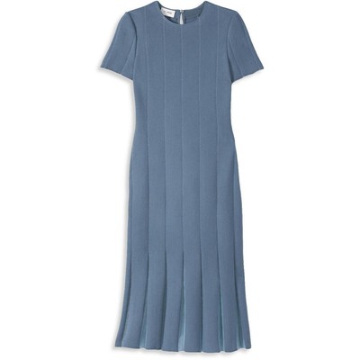 Женское синее платье-сорочка миди из смеси шерсти и сетки со вставками St. John 0 BHFO 9882