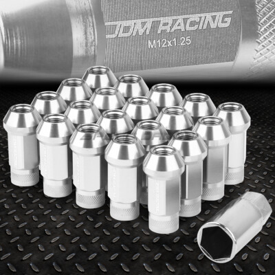 НАБОР ГАЕК JDM С ОТКРЫТЫМ КОНЦОМ ИЗ АЛЮМИНИЯ СЕРЕБРИСТОГО ЦВЕТА С 20 НАКОНЕЧНИКАМИ + АДАПТЕР M12X1.25 ДИАМЕТРОМ 25 ММ / ВЫСОТОЙ 50 ММ