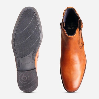 BUGATTI MENS SHOES BUGATTI DESIGNER SCHNALLE REISSVERSCHLUSS DEMI STIEFEL IN LICHT BROWN