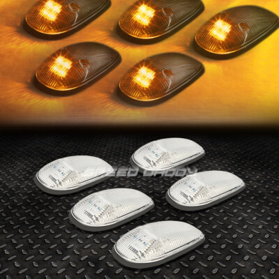 ДЛЯ 99-01 DODGE RAM BR/BE 5ШТ ХРОМИРОВАННЫЙ КОРПУС ЖЕЛТЫЙ СВЕТОДИОДНЫЙ ХОДОВОЙ ФОНАРЬ НА КРЫШЕ КАБИНЫ