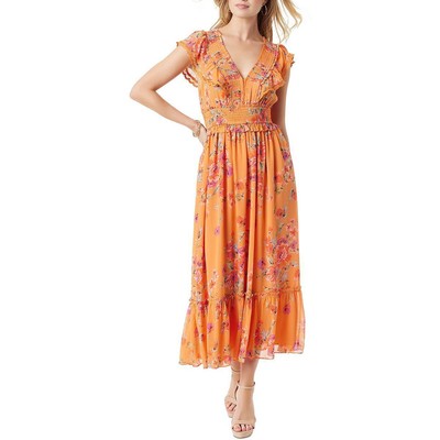 Женское длинное летнее платье макси с цветочным принтом Jessica Simpson BHFO 9320