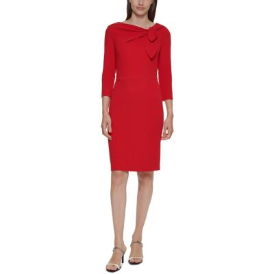 Женское мини-платье-футляр Calvin Klein для работы с красным бантом на шее Petites 0P BHFO 7820