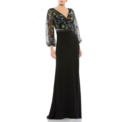 Женское черное вечернее платье Mac Duggal с украшениями, размер плюс 18 BHFO 4944