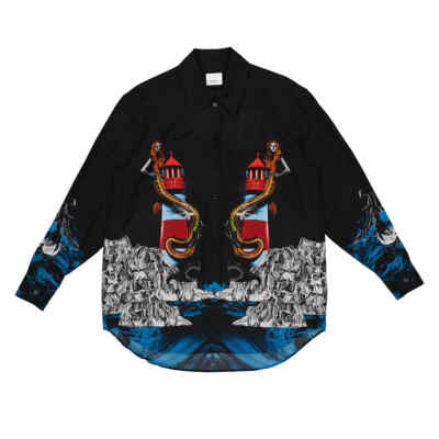 Pre-owned Burberry Ladies Mermaid Printed Silk Shirt In Black