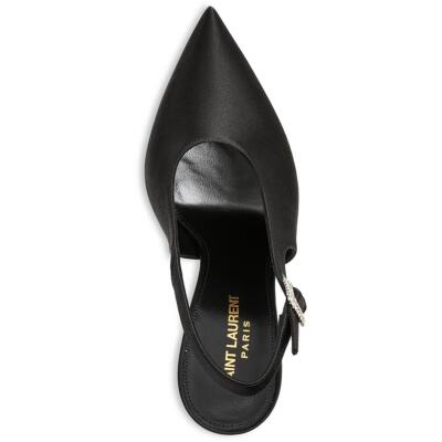 Pre-owned Saint Laurent Womens Pointed Toe Ankle Strap Slingback Heels Shoes Bhfo 8050 In Black