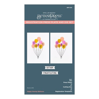 Spellbinders BetterPress Press Plate & Die Set-Happy Hooray Balloons Registratio