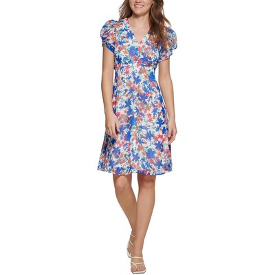 

Calvin Klein Женское синее шифоновое летнее платье миди Petites  BHFO 7989, Atlantis multi