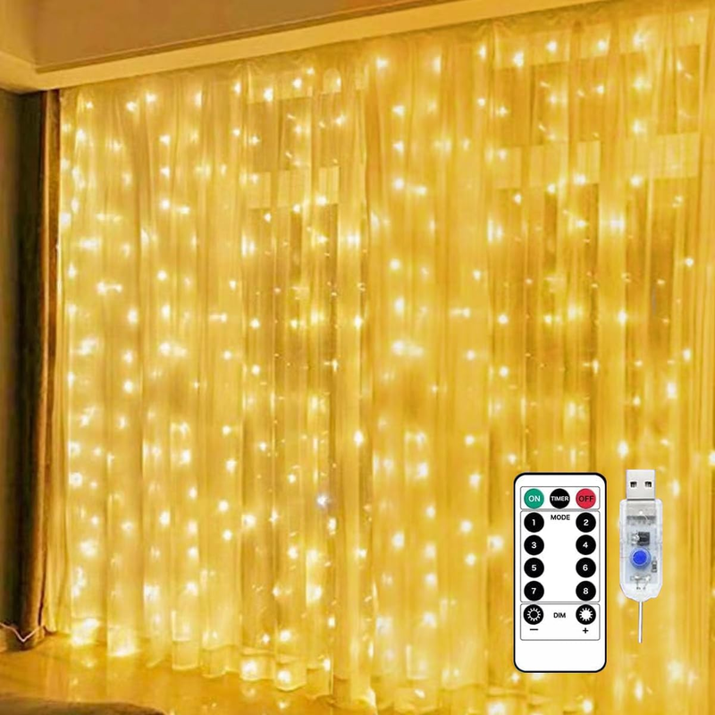 2025 New Fairy Curtain Lights for Bedroom 300 LED, Christmas String Lights USB