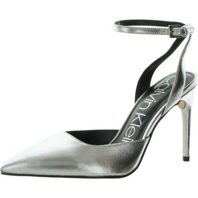 

Calvin Klein Womens Dona Silver Туфли-лодочки с ремешком на щиколотке 9 Medium (B,M) BHFO 2114, Серебряный