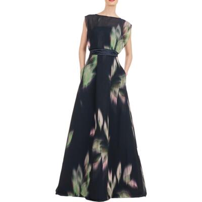Kay Unger New York Womens Tess Black Printed Evening Dress Gown 12 BHFO 2756