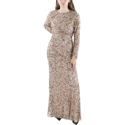 Женское бежевое вечернее платье Mac Duggal с блестками, 10 BHFO 4297