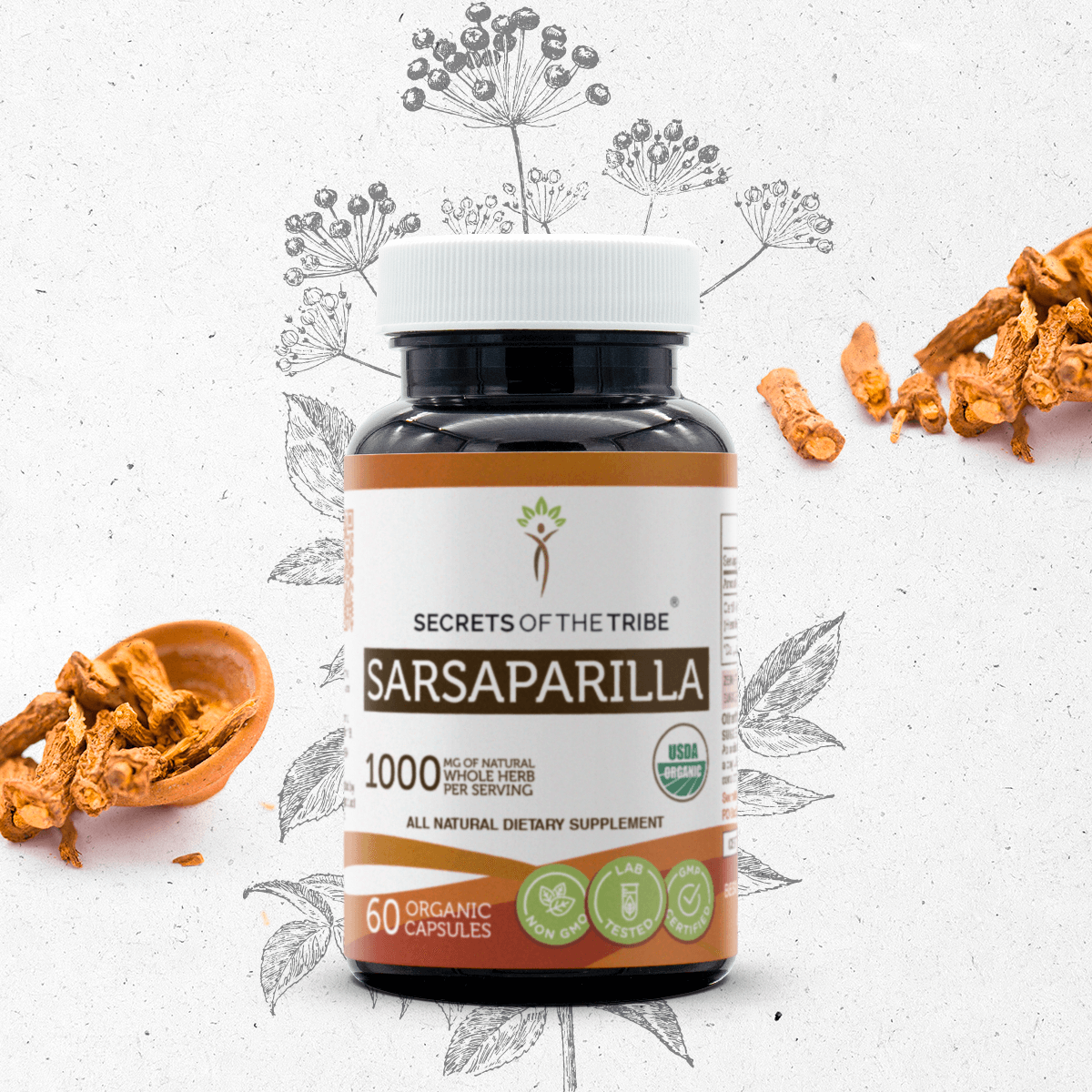 Secrets Of The Tribe Sarsaparilla Capsules, 500 mg 
