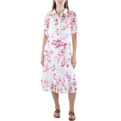 Женское белое миди-платье Calvin Klein с цветочным рисунком и расклешенной юбкой 6 BHFO 3718