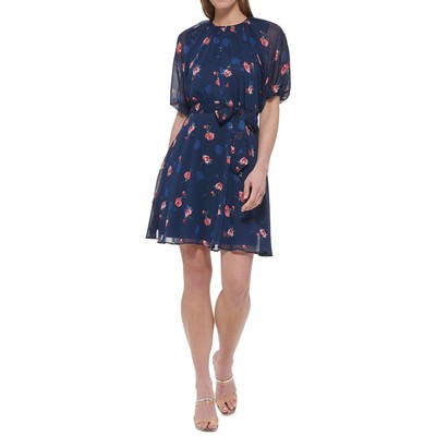Женское темно-синее шифоновое платье с цветочным принтом DKNY Party Fit & Flare 6 BHFO 9705
