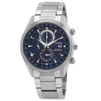 Pre-owned Citizen Eco-drive Perpetual Alarm World Time Chronograph Gmt Blue Dial Men's