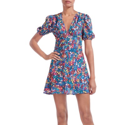 

STAUD Женское темно-синее мини-платье Milla с пышными рукавами и V-образным вырезом выше колена  BHFO 1865, Rainbow flower market