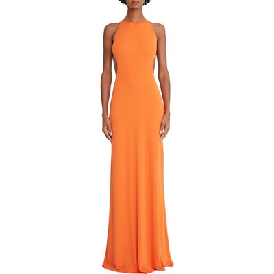 Праздничное макси-платье Halston Womens Briar Orange с открытой спиной и бретельками на бретелях 12 BHFO 4251
