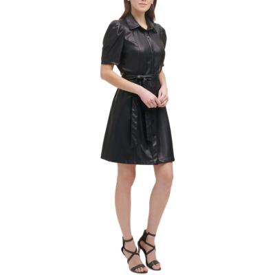 Женское платье-рубашка из искусственной кожи DKNY Petites BHFO 2452
