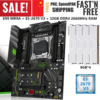X99 MR9A Motherboard LGA 2011-V3 Intel Xeon E5 2670 V3 CPU 32GB DDR4 2666MHz RAM