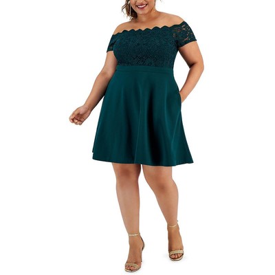 Женское платье City Studio с зеленой кружевной отделкой Mini Fit & Flare Dress Plus 18W BHFO 7622