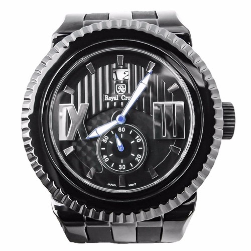 Pre-owned Royal Crown 6415 Black Men's Wrist Watch 46mm Stainless Steel Case Silicon Band