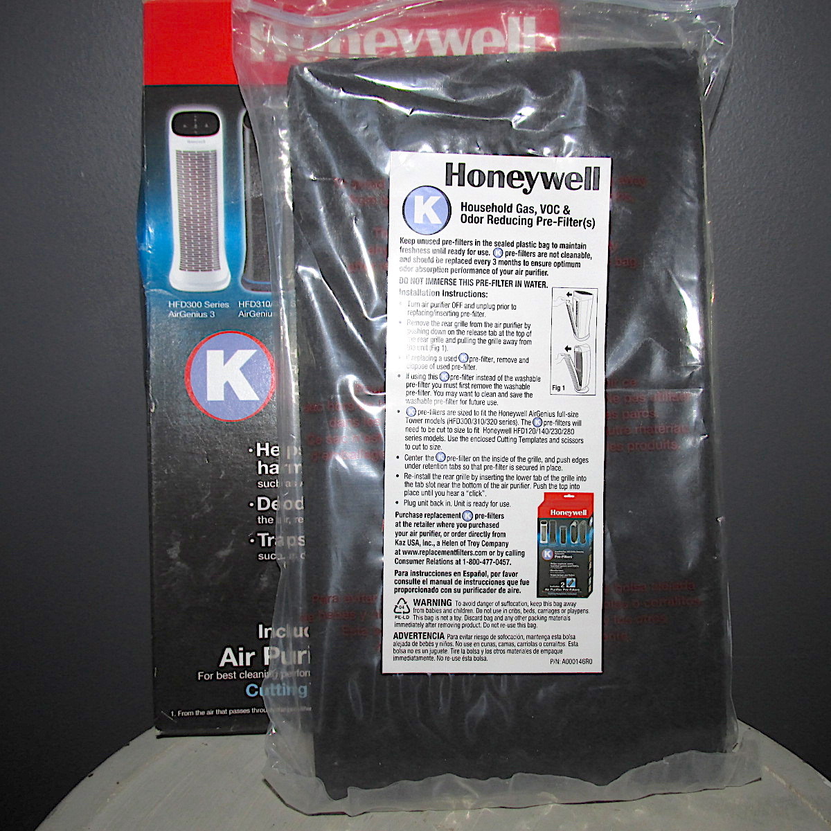 Honeywell HRF-K2 Air Purifier Pre-Filter Set Of 2 Gas VOC Odor Reducing Filters