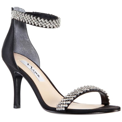 Nina Womens Vauna Black Satin Dress Sandals Shoes 5.5 Medium (B,M) BHFO 3150
