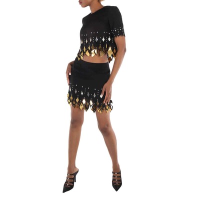 Pre-owned Rabanne Paco  Cut Out Embellished Crepe Skirt In Black