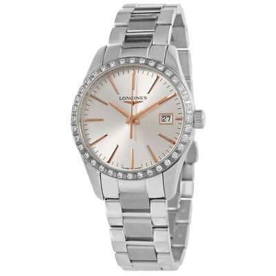 Серебряные женские часы Longines Conquest Classic Sunray - L2.386.0.72.6