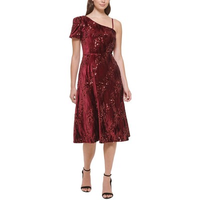 Женское красное вечернее платье миди с блестками Kensie 6 BHFO 4639