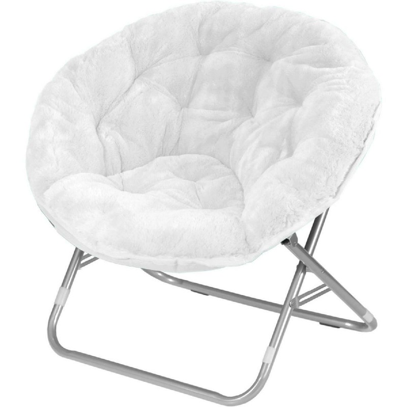 New Oversized Moon Chair Faux Fur Saucer Stool Soft Cushion Foldable Seat