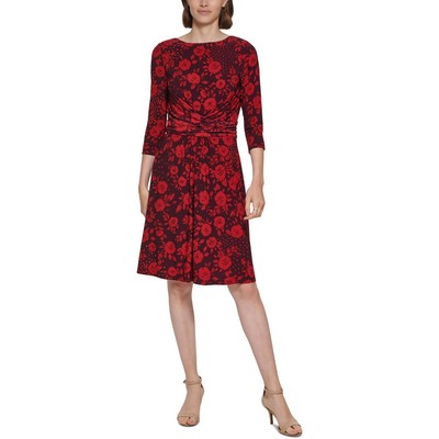Tommy Hilfiger Womens Red Drapey Midi Formal Fit & Flare Dress 12 BHFO 3450