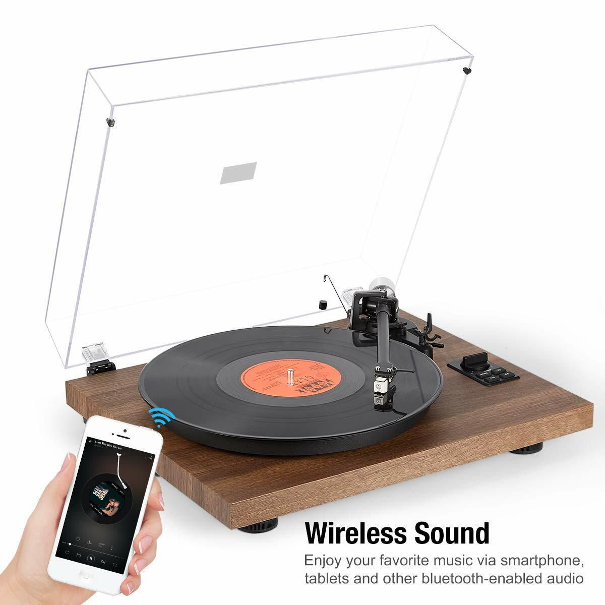 1byone Bluetooth Turntable Hi-Fi System with 36 Watt Bookshelf Speakers, Vinyl