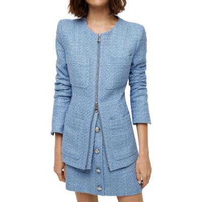 Pre-owned Veronica Beard Womens Agni Dickey Tweed Collarless Blazer Jacket Bhfo 5482 In Skylight