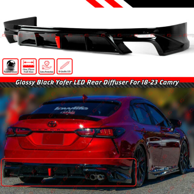 FOR 2018-2024 TOYOTA CAMRY SE XSE YOFER V1 LED GLOSS BLACK REAR BUMPER DIFFUSER