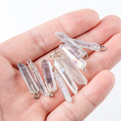 1PC Natural White Crystal Blue Rainbow Titanium Healing Charm Pendant Beads