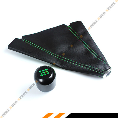 M10 X 1.5 Type-R Black Green 5 Speed Shifter Knob + Leather Shift Boot For Honda
