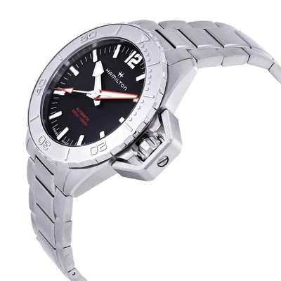 Pre-owned Hamilton Khaki Navy Frogman Automatic Black Dial Men's Watch H77815130