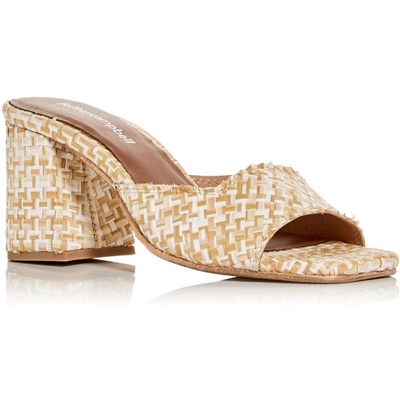 

Женские меланжевые босоножки на блочном каблуке Jeffrey Campbell 7 Medium (B,M) BHFO 8134, White tan raffia, Melange