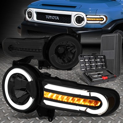 ДЛЯ 07-14 TOYOTA FJ LED DRL ДЫМЧАТЫЕ/ПРОЗРАЧНЫЕ ПОСЛЕДОВАТЕЛЬНЫЕ ЛАМПЫ ФАР + НАБОР ИНСТРУМЕНТОВ