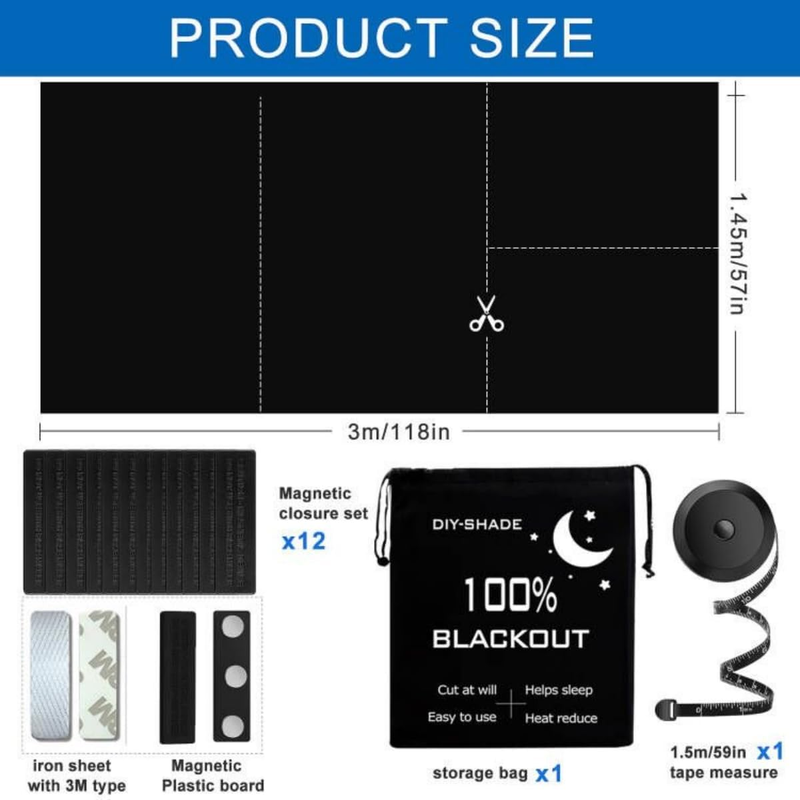 Magnetic Blackout Blind with Magnet Fasteners 100% Blackout Curtain Portable Bla