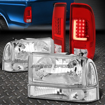 КРАСНЫЙ ОБЪЕКТИВ 3D LED ХРОМИРОВАННЫЙ ЗАДНИЙ ФОНАРЬ + ХРОМИРОВАННАЯ ПРОЗРАЧНАЯ ФАРА ДЛЯ 99-04 SUPER DUTY