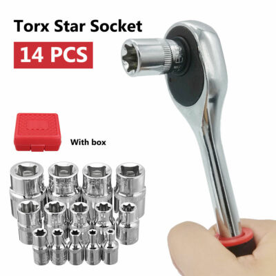 14PCS Star Driver Socket Set Hex Torx Torq Torque E4 to E24 Bits External Female