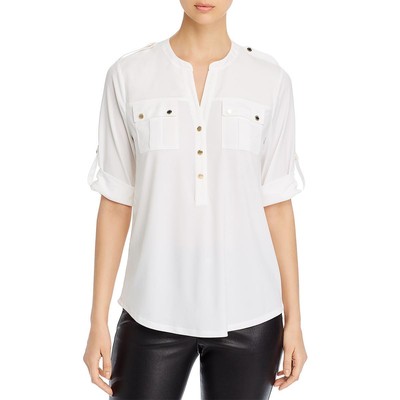 Женская белая блузка с разрезным вырезом и закатанными рукавами Calvin Klein S BHFO 9246