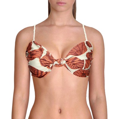 

Johanna Ortiz Womens Oyster Shell Плетеный купальник-бикини с узлом спереди BHFO 2161, Rust/ecru