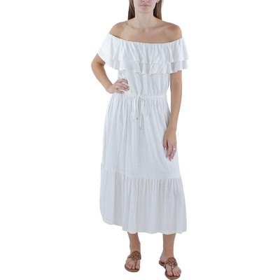 Женское белое льняное платье миди с оборками из смеси льна Lauren Ralph Lauren 12 BHFO 2282