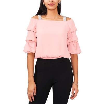 

Женский многоярусный пуловер с открытыми плечами MSK, блузка Petites BHFO 7694, Blush