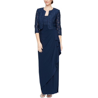 

Женское темно-синее кружевное вечернее платье Alex Evenings из 2 предметов  BHFO 1903, Navy