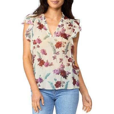 

Женский бежевый шелковый прозрачный пуловер с цветочным принтом Paige, рубашка  BHFO 9284, Nude cream